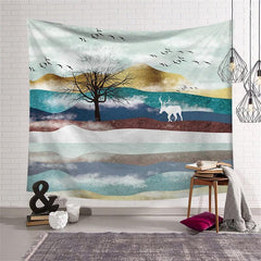Lofaris Cute Animal Tree Bird Bohemian Mountain Wall Tapestry