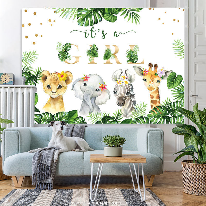Lofaris Cute Animals And Leaves Its A Girl Baby Shower Backdrop