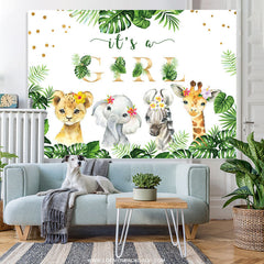 Lofaris Cute Animals And Leaves Its A Girl Baby Shower Backdrop