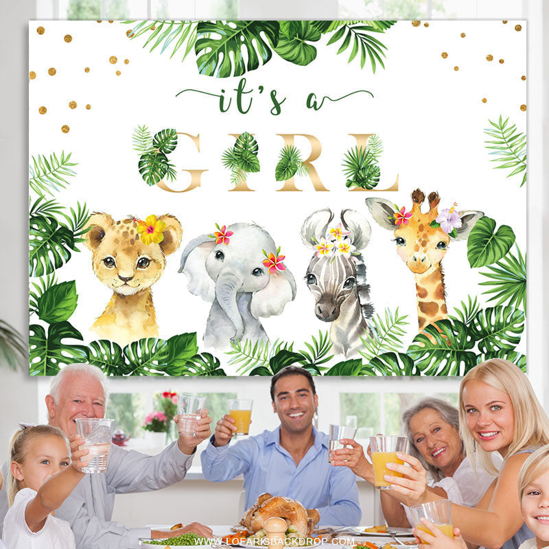 Lofaris Cute Animals And Leaves Its A Girl Baby Shower Backdrop
