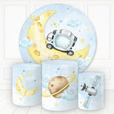 Lofaris Cute Astronaut On Moon And Cloud Round Birthday Backdrop Kit