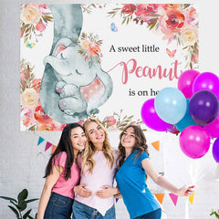 Lofaris Cute Baby Elephent Pink Floral Shower Backdrop
