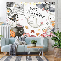 Lofaris Cute Boo And Bat Happy Halloween Pumking Theme Backdrop