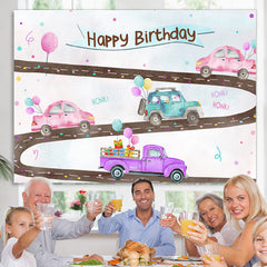 Lofaris Cute Car And Balloons Happy Birthday Backdrop For Party