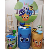 Lofaris Cute Cartoon Animals And Trees Round Birthday Backdrop Kit