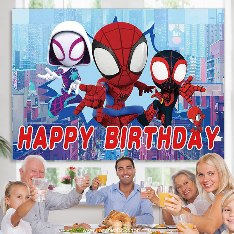 Lofaris Cute Cartoon Spider Happy Birthday Backdrop For Kid