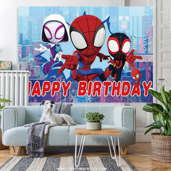Lofaris Cute Cartoon Spider Happy Birthday Backdrop For Kid