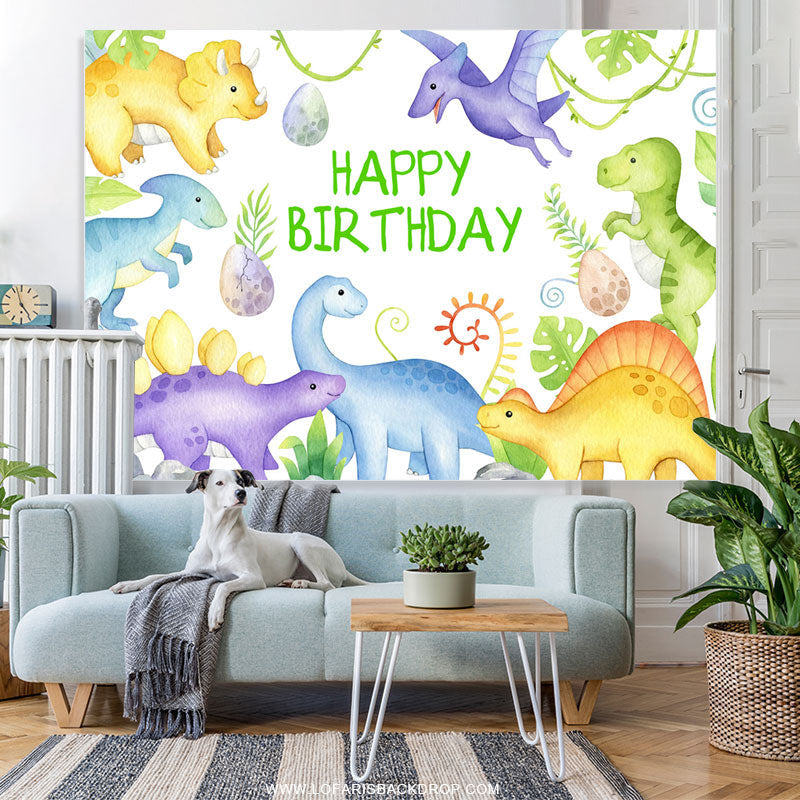Lofaris Cute Dinosaur Plants Happy Birthday Backdrop For Boy