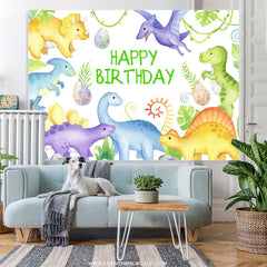 Lofaris Cute Dinosaur Plants Happy Birthday Backdrop For Boy