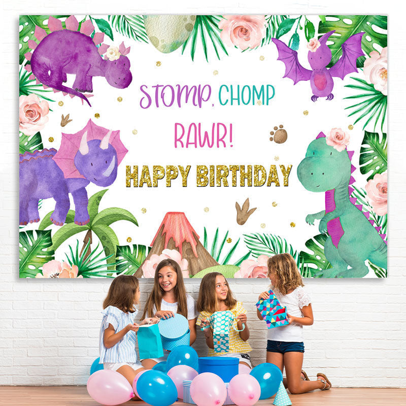 Lofaris Cute Dinosaur Stomp Chomp Rawr Happy Birthday Backdrop