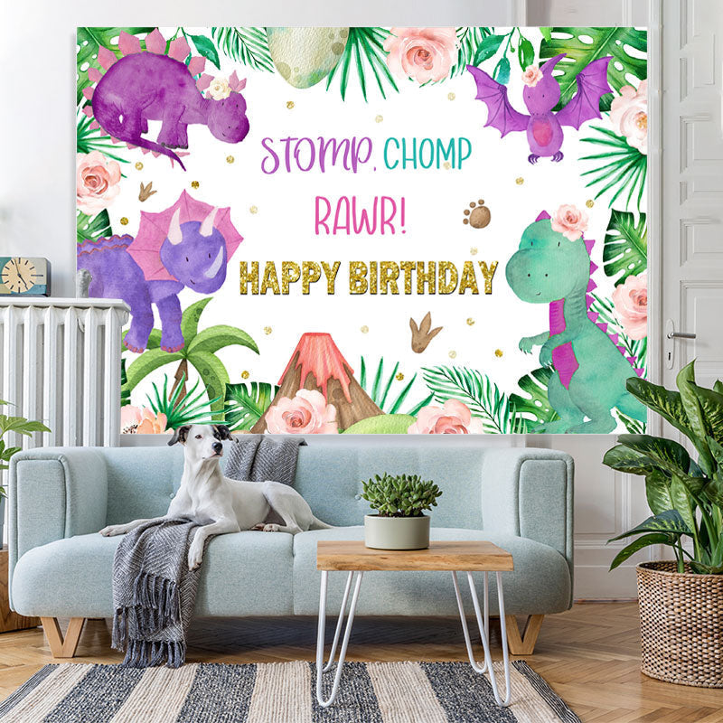 Lofaris Cute Dinosaur Stomp Chomp Rawr Happy Birthday Backdrop