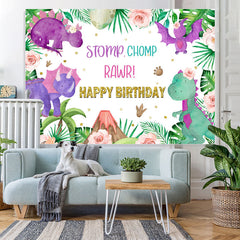 Lofaris Cute Dinosaur Stomp Chomp Rawr Happy Birthday Backdrop