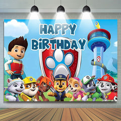 Lofaris Cute Dog Team Blue Happy Birthday Backdrop For Boys