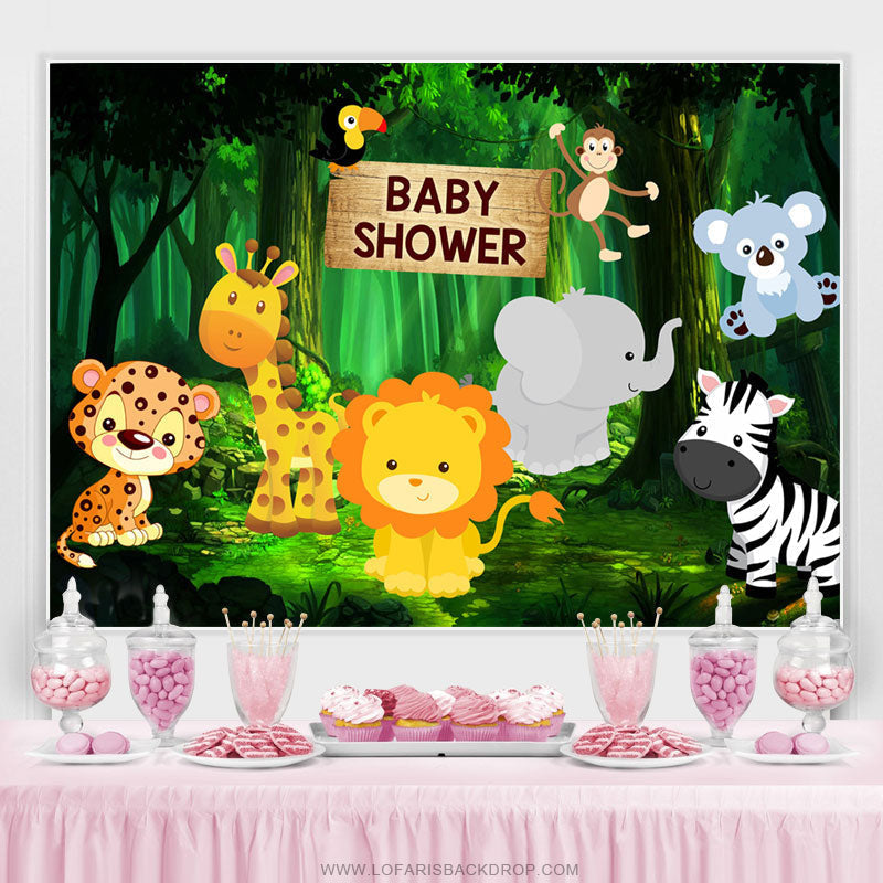 Lofaris Cute Little Animals And Forest Baby Shower Backdrop