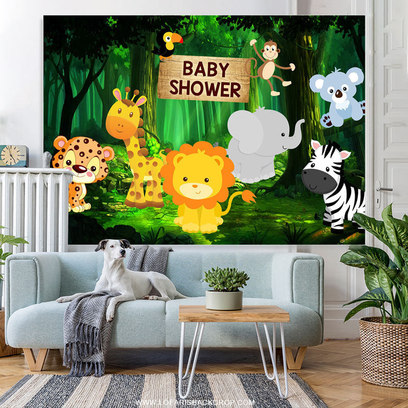Lofaris Cute Little Animals And Forest Baby Shower Backdrop