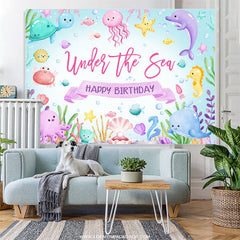 Lofaris Cute Marine Animal Blue Sea Happy Birthday Backdrop