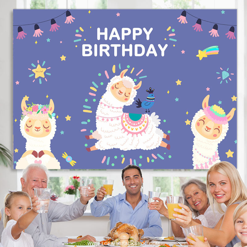 Lofaris Cute Pink Llama Purple Festival Birthday Backdrop