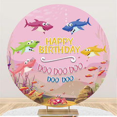 Lofaris Cute Sharks Custom Round Baby Shower Backdrop For Girl