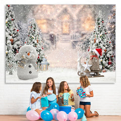 Lofaris Cute Snowman And Christmas Tree Backdrop