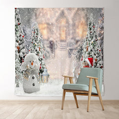 Lofaris Cute Snowman And Christmas Tree Backdrop