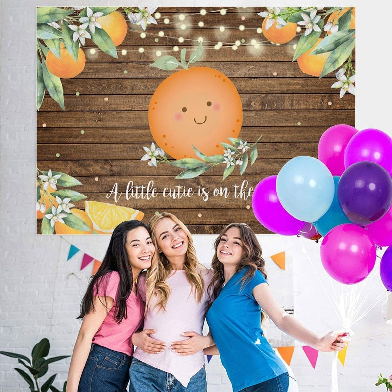 Lofaris Cutie Rustic Wooden Orange Backdrop for Baby Shower