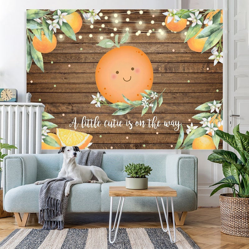 Lofaris Cutie Rustic Wooden Orange Backdrop for Baby Shower