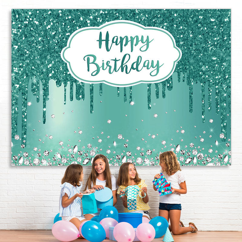 Lofaris Cyan Diamonds Glitter Bokeh Happy Birthday Backdrop