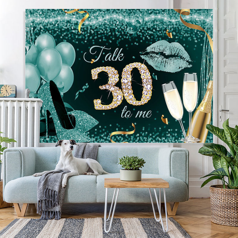 Lofaris Cyan Glitter Bokeh 30th Happy Birthday Party Backdrop