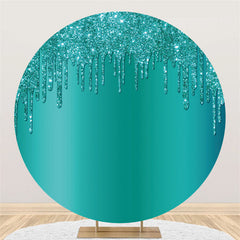 Lofaris Cyan Glitter Round Birthday Party Backdrop Decoration