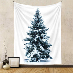 Lofaris Cyan Snowy Tree Christmas Tapestry Wall Hanging Art