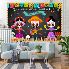 Lofaris Dancing Skeleton Mexican Fiesta Happy Birthday Backdrop