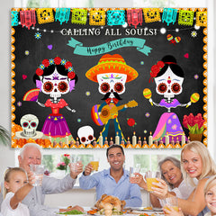 Lofaris Dancing Skeleton Mexican Fiesta Happy Birthday Backdrop
