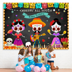 Lofaris Dancing Skeleton Mexican Fiesta Happy Birthday Backdrop