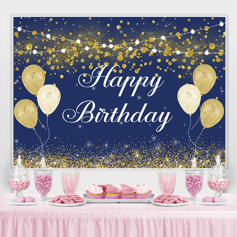Lofaris Dark Blue And Gold Boked Ball Happy Birthday Backdrop