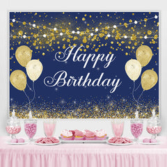 Lofaris Dark Blue And Gold Boked Ball Happy Birthday Backdrop