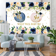 Lofaris Dark Blue And Light Pink Pumpkin Baby Shower Backdrop