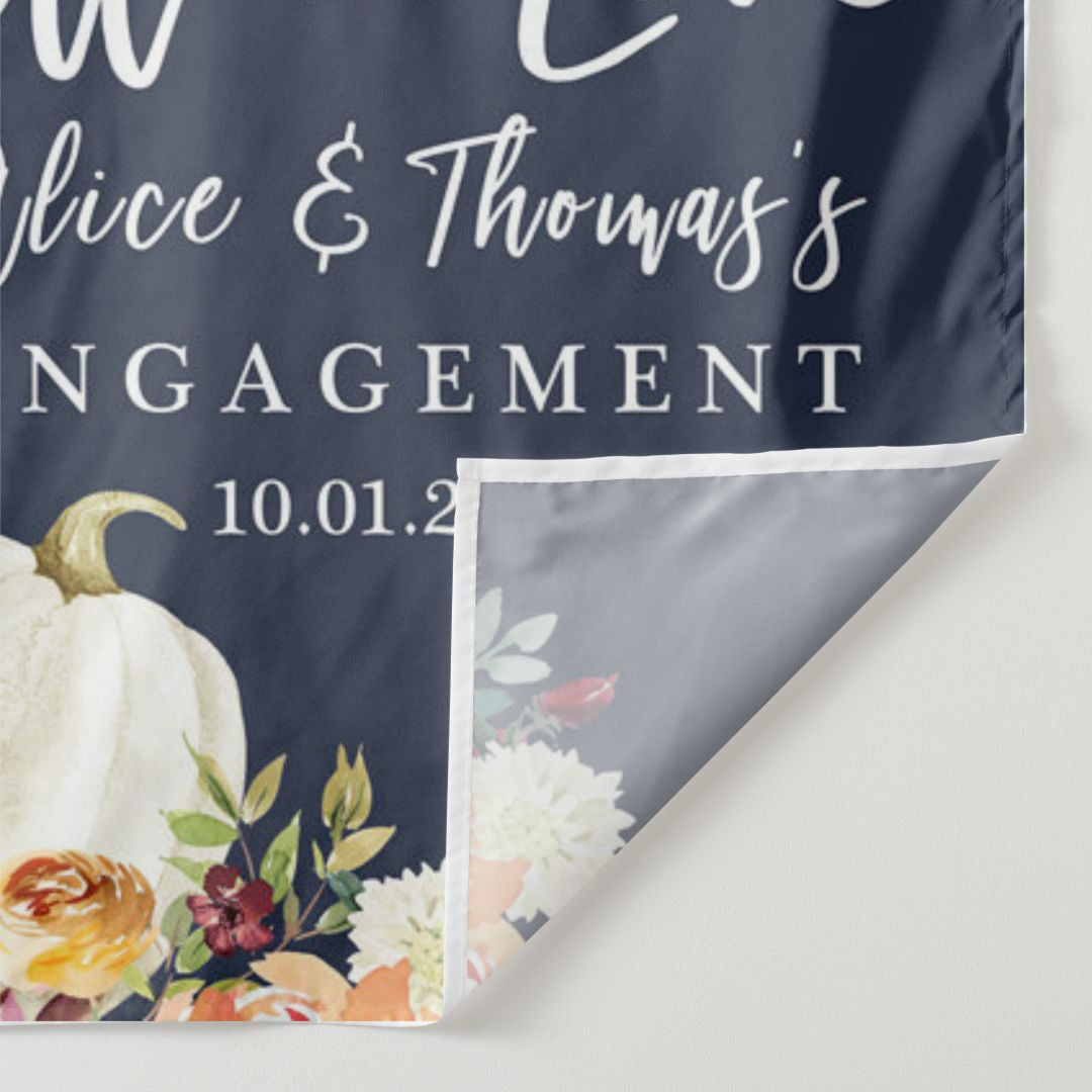 Lofaris Dark Bule Fall In Love Floral Pumpkin Wedding Backdrop