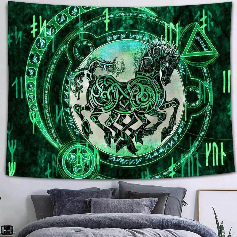 Lofaris Dark Green Horse Trippy Novelty Animal Wall Tapestry