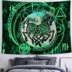 Lofaris Dark Green Horse Trippy Novelty Animal Wall Tapestry