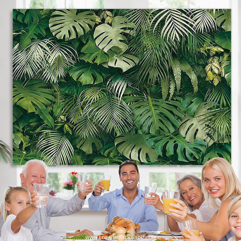 Lofaris Dark Green Leaves Nature Spring Birthday Party Backdrop