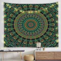 Lofaris Dark Green Mandala Trippy Room Decoration Wall Tapestry