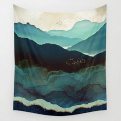 Lofaris Dark Green Mountain Painting Style Family Wall Tapestry