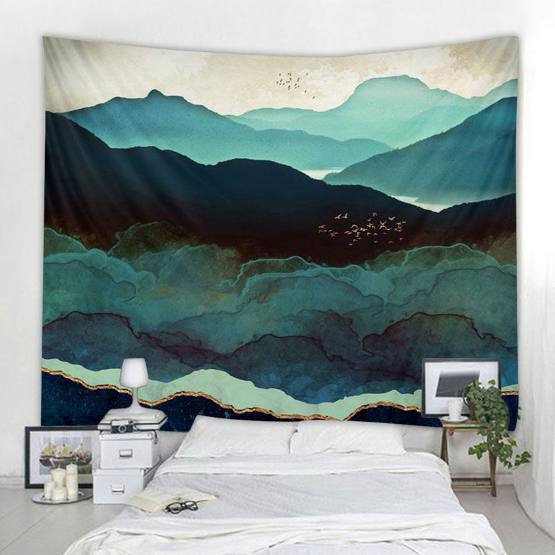 Lofaris Dark Green Mountain Painting Style Family Wall Tapestry