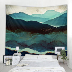 Lofaris Dark Green Mountain Painting Style Family Wall Tapestry