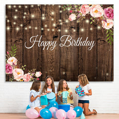 Lofaris Dark plank pink and red rose happy birthday Backdrop