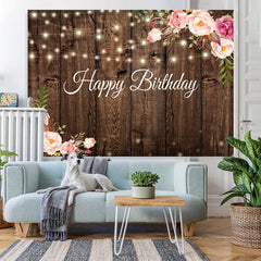 Lofaris Dark plank pink and red rose happy birthday Backdrop
