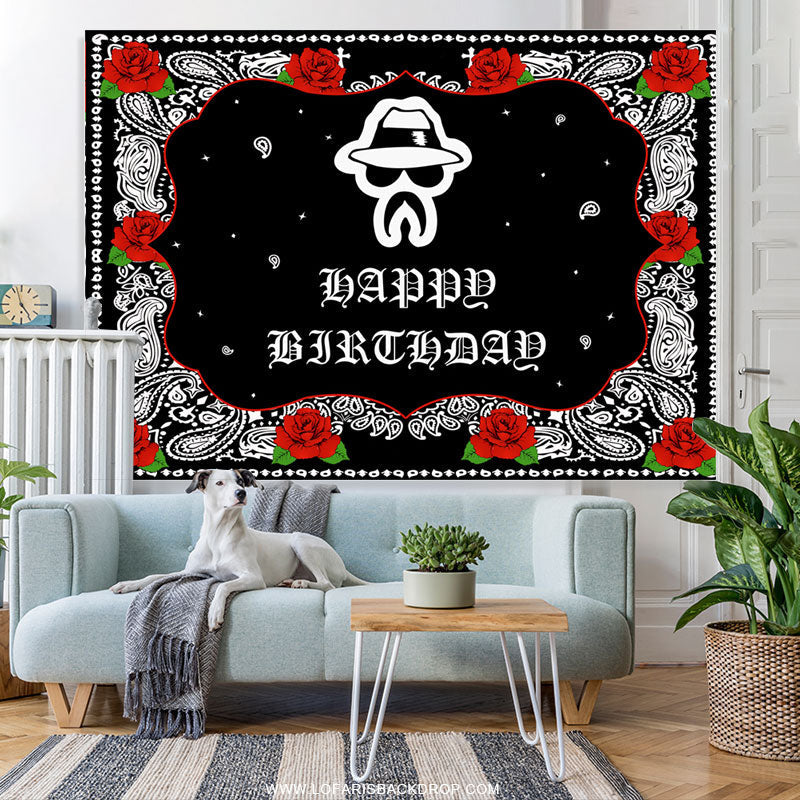 Lofaris Day Of Death Theme Red Rose Happy Birthday Backdrop