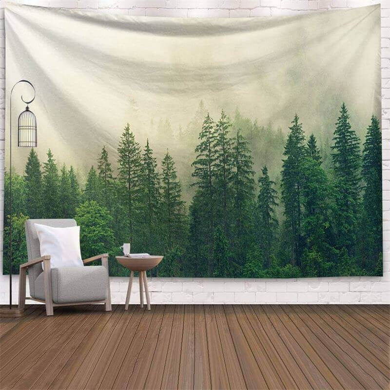 Lofaris Dense Greeny Forest Family Landscape Wall Tapestry