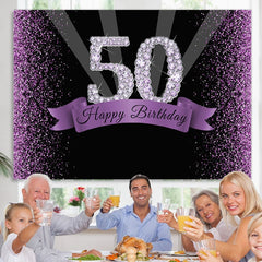 Lofaris Diamond Purple Glitter Fifty Birthday Backdtops