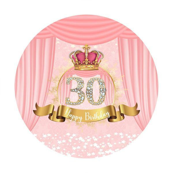 Lofaris Diamonds 30th Pink Round Happy Birthday Party Backdrop